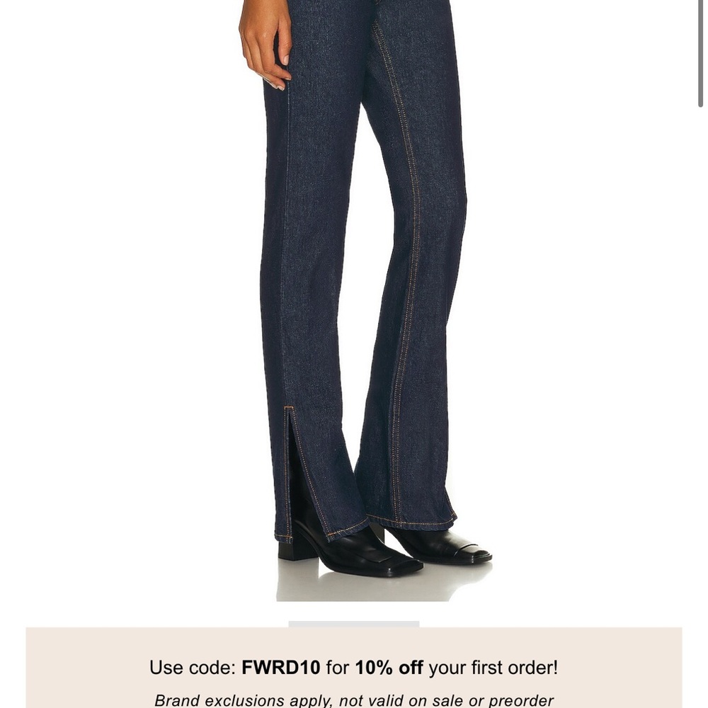 Revolve GRLFRND Hailey Low Rise Slim Boot with Slit Hem Seams | Dark Blue Jeans